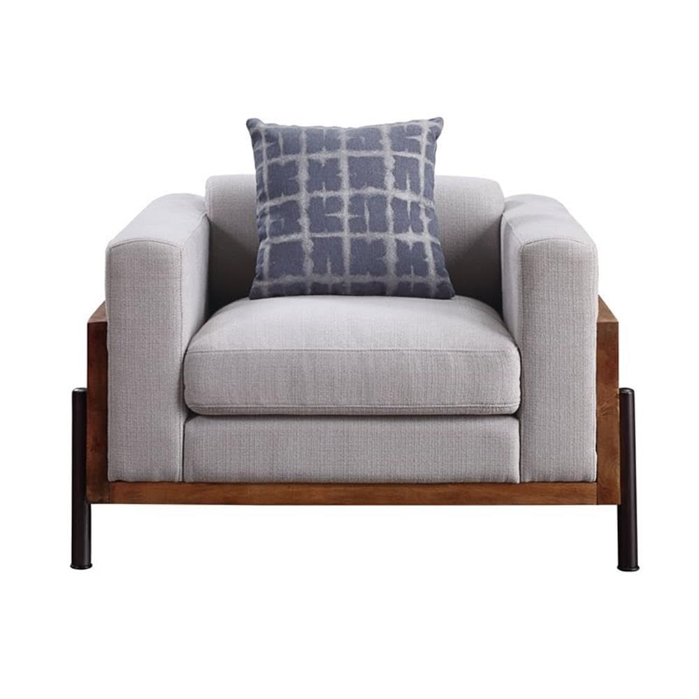 Acme Pelton Fabric Loose Back Chair with 1 Pillow in Walnut