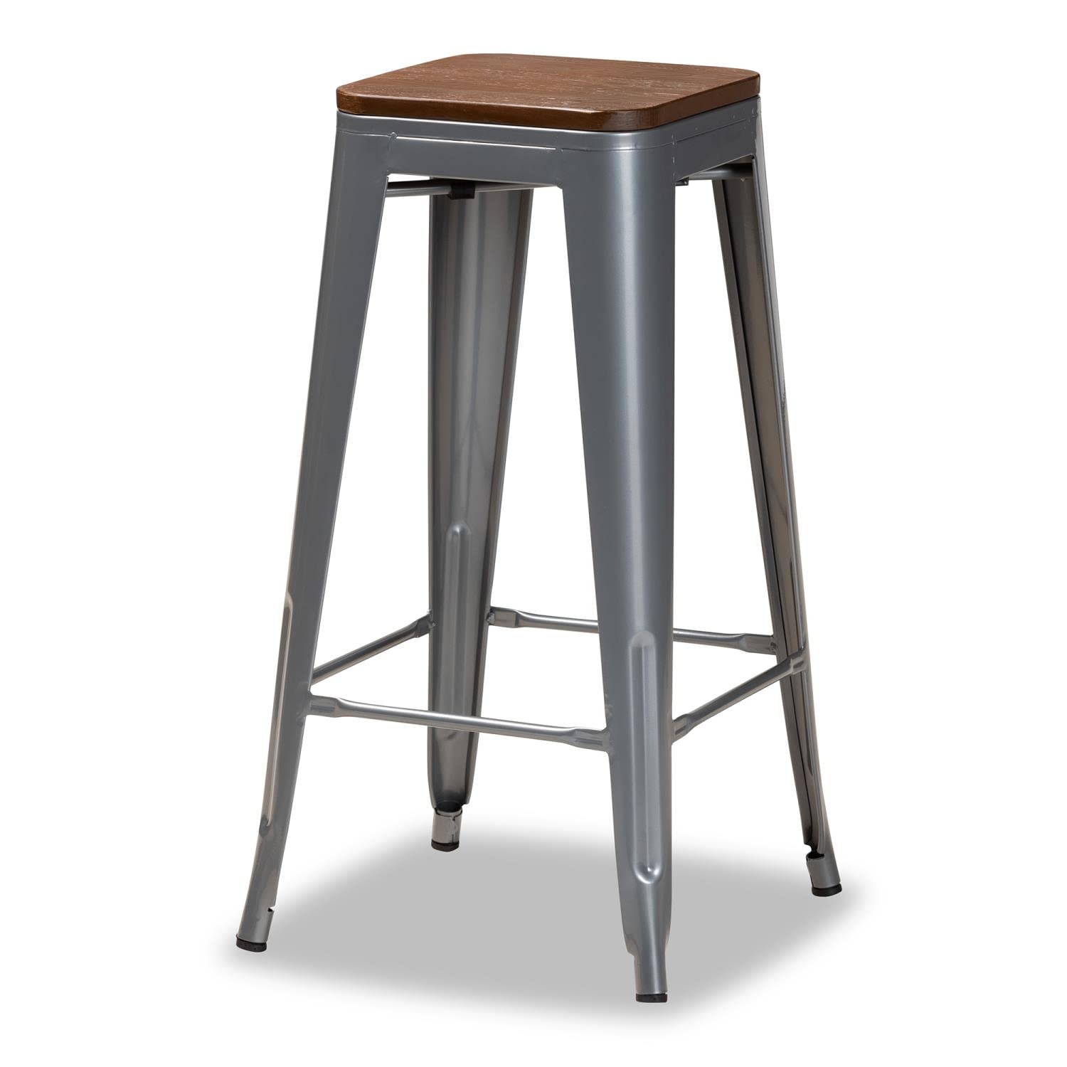 Baxton Studio Horton Modern and Contemporary Grey Metal and Walnut Brown Finished Wood 4-Piece Bar Stool Set