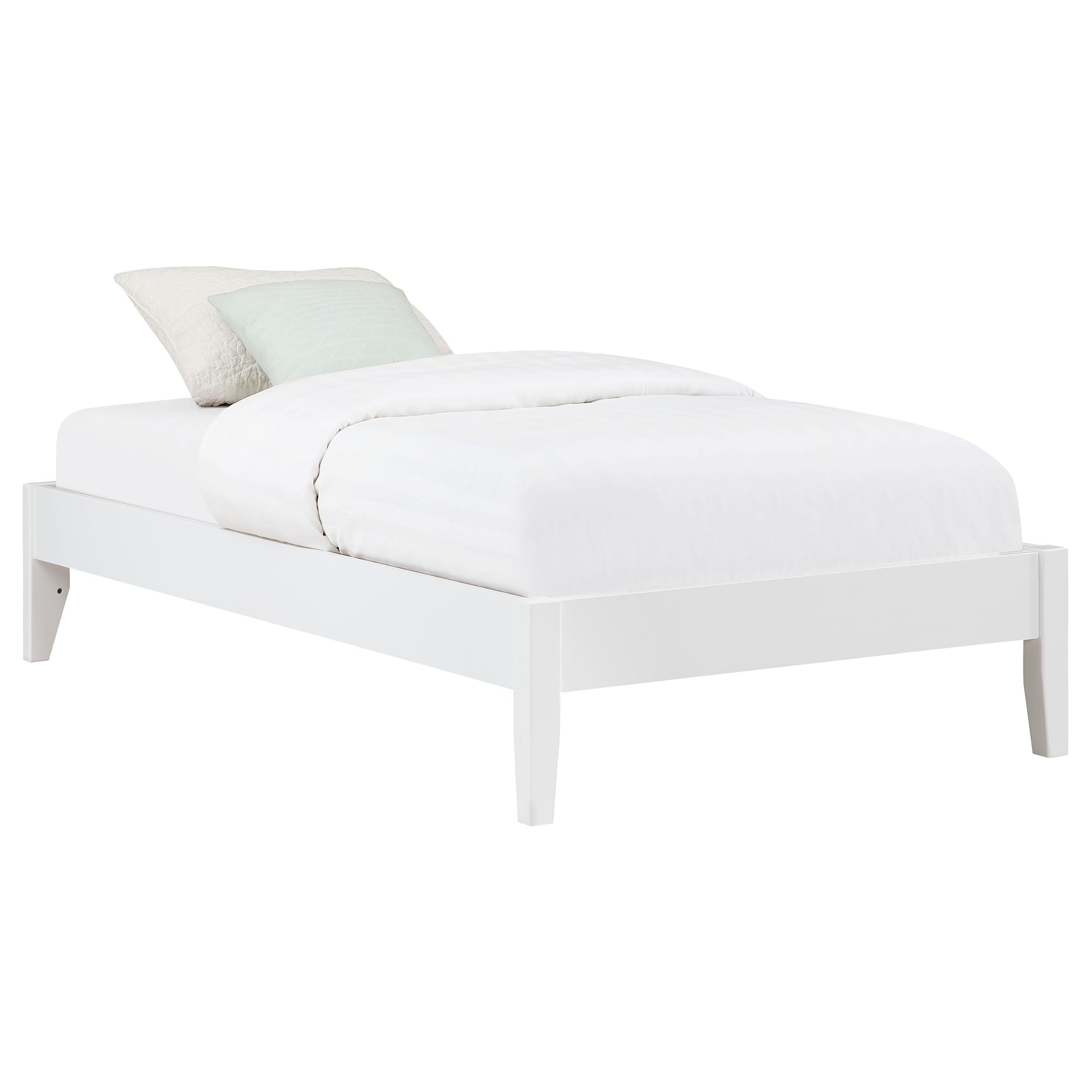 Coaster Home Furnishings Hounslow Contemporary Twin Size Pine Wood Platform Bed Frame Headboard Compatible Bed Base White 306128T