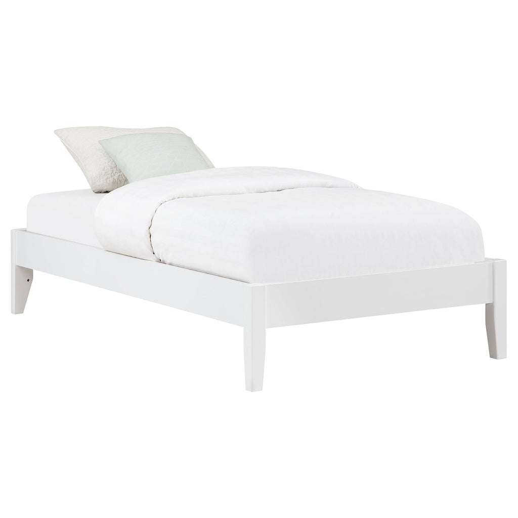 Coaster Home Furnishings Hounslow Contemporary Twin Size Pine Wood Platform Bed Frame Headboard Compatible Bed Base White 306128T