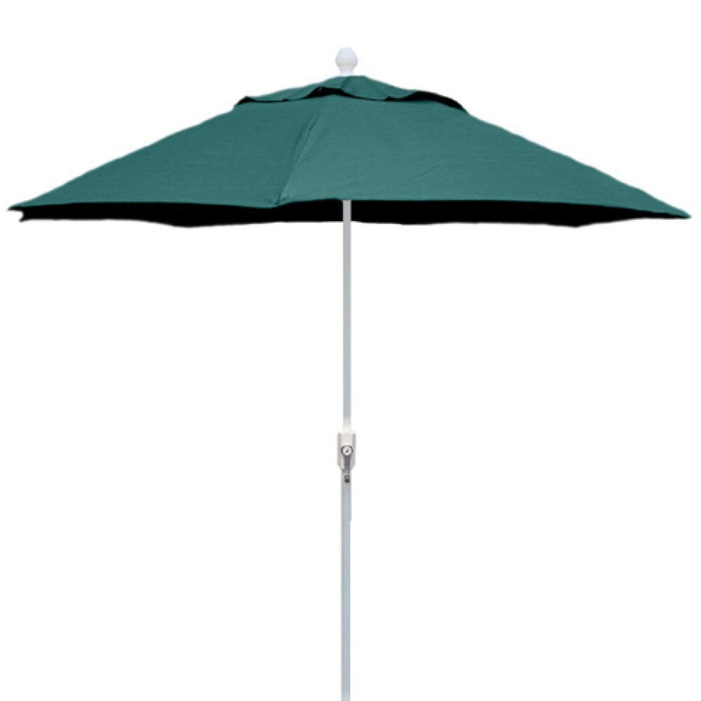FiberBuilt 7.5 Ft. Aluminum Market Patio Umbrella W/Crank Lift - White Pole/Forest Green Olefin