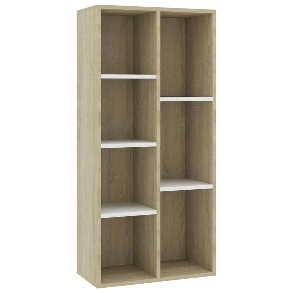 vidaXL Book Cabinet, Open Shelf Bookcase, Wall Bookshelf for Living Room, Shelving Unit, Scandinavian, White and Sonoma Oak Engineered Wood