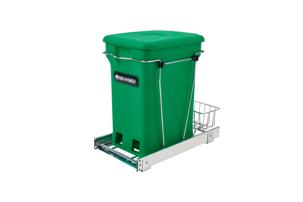 Rev-A-Shelf Chrome Steel Pull Out Compost Container w/Rear Basket Storage