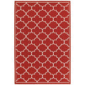 HomeRoots Polypropylene 7’x10’ Red and Ivory Trellis Indoor Outdoor Area Rug