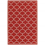 HomeRoots Polypropylene 7’x10’ Red and Ivory Trellis Indoor Outdoor Area Rug