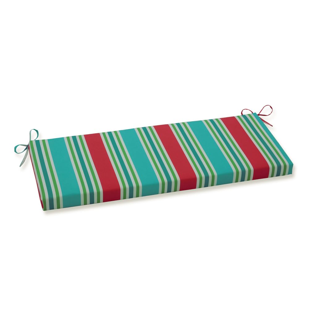 Pillow Perfect Stripe Indoor/Outdoor Sofa Setee Bench Swing Cushion With Ties, Weather, And Fade Resistant, 18' X 45', Green/P