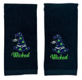 Serafina Home Halloween Fingertip Bathroom Towels: Embroidered Wicked Witchs Hat Design on Plush Black, 2 Piece Set, 12 x 18 In