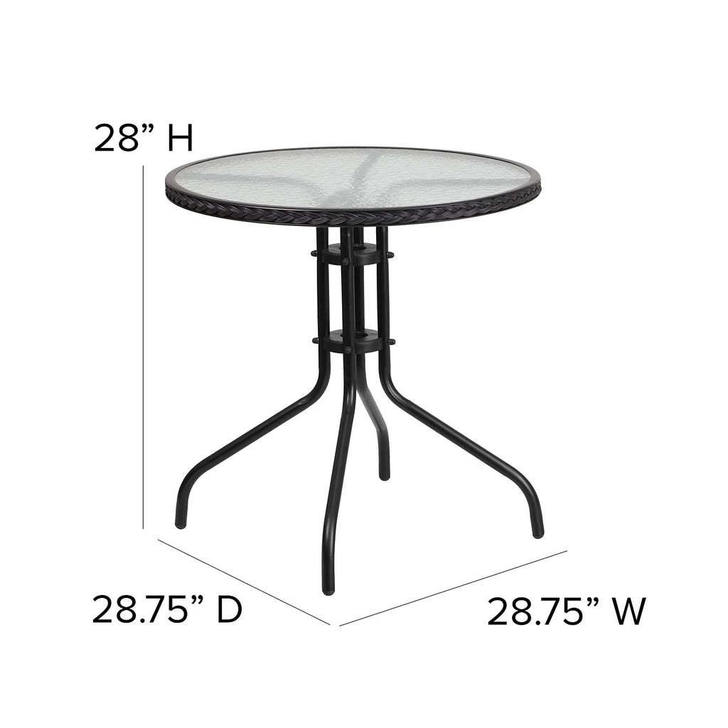 Flash Furniture Barker 28'' Round Tempered Glass Metal Table With Black Rattan Edging