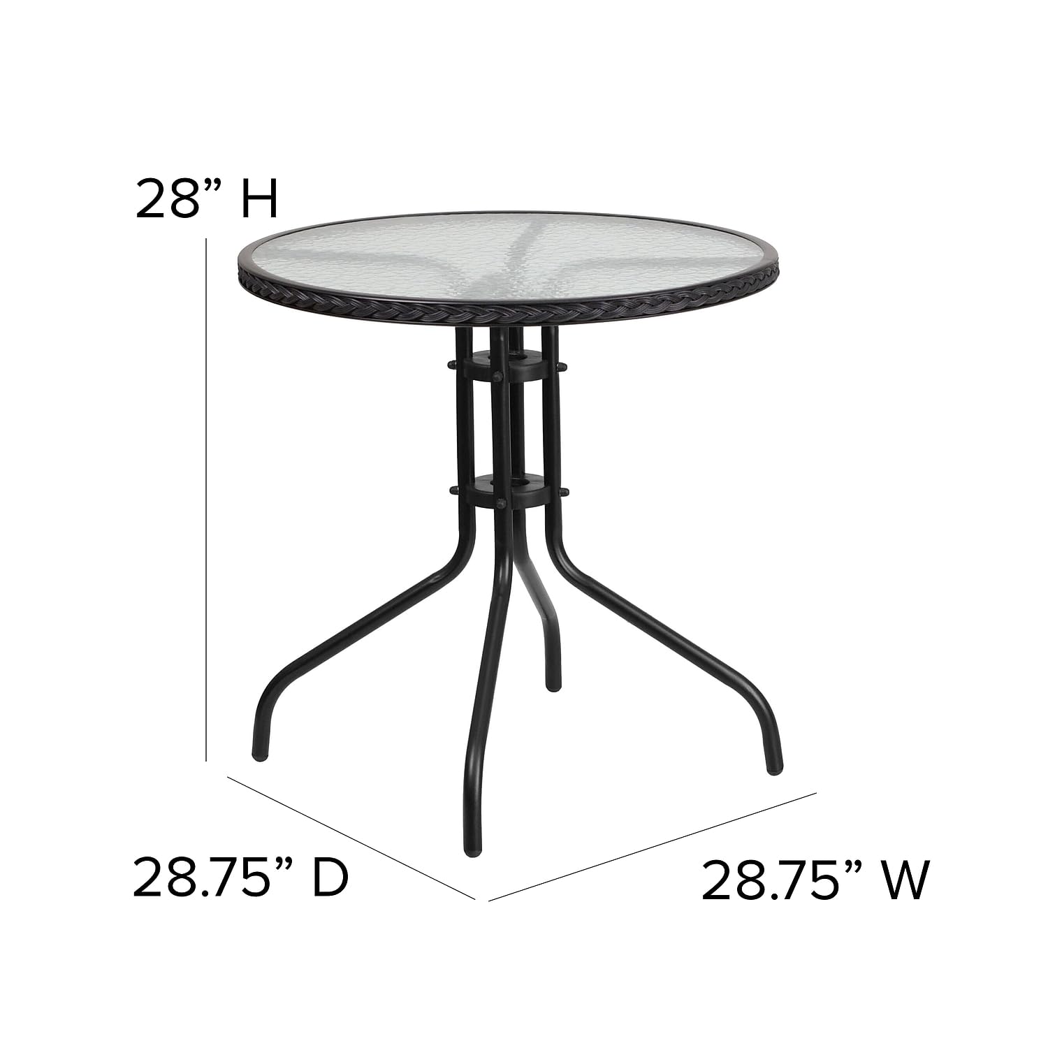 Flash Furniture Barker 28'' Round Tempered Glass Metal Table With Black Rattan Edging