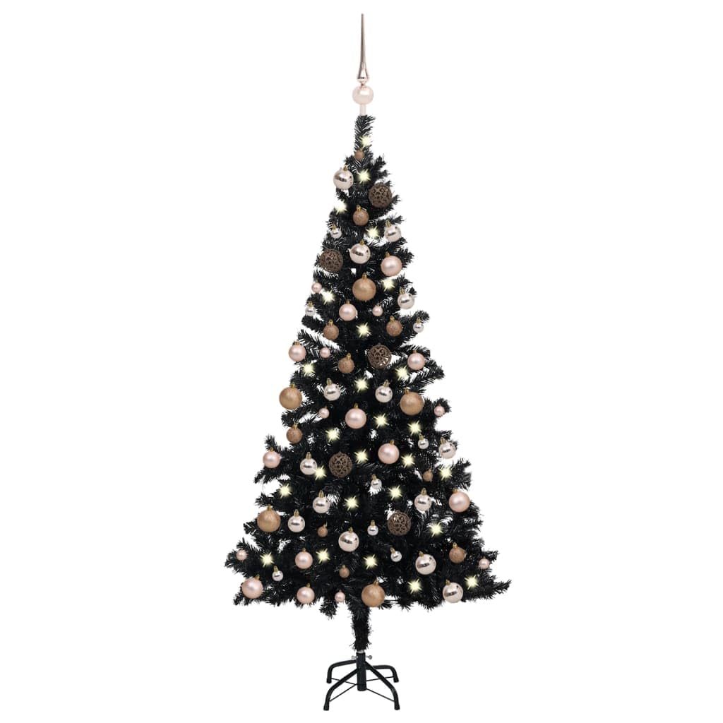 Vidaxl Artificial Black Christmas Tree With Led Lighting And Shiny Gold & Bronze Ball Set - 70.9&quot; High, 36.6&quot; Diameter, Made Of Pvc And Steel, Includes Stand'