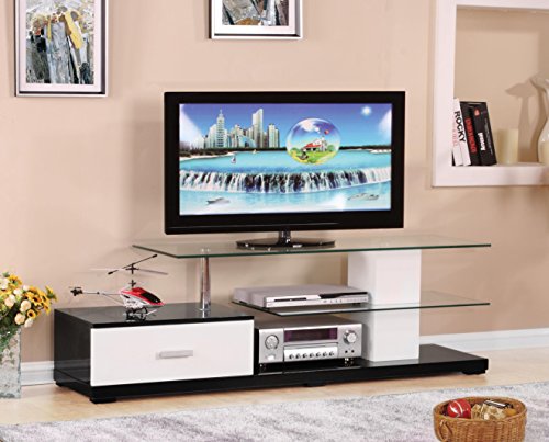 Acme Ivana Rectangular Glass Top 1-Drawer TV Stand in White and Black