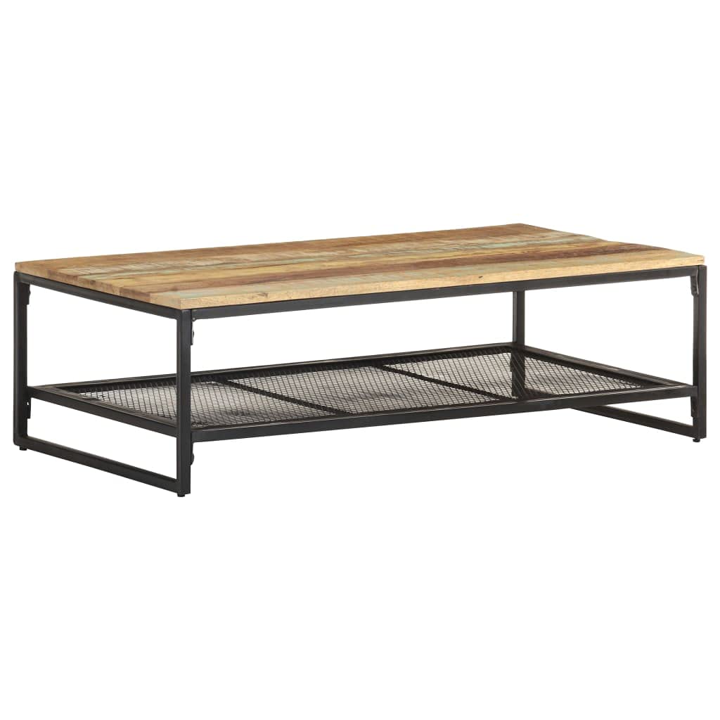 vidaXL Solid Reclaimed Wood Coffee Table with Iron Legs, Rustic Farmhouse Style, Extra Lower Shelf Storage Space, Nature Reclaimed Wood Color, Rectangular Shape, 43.3&quot;x23.6&quot;x13.8&quot; Dimensions