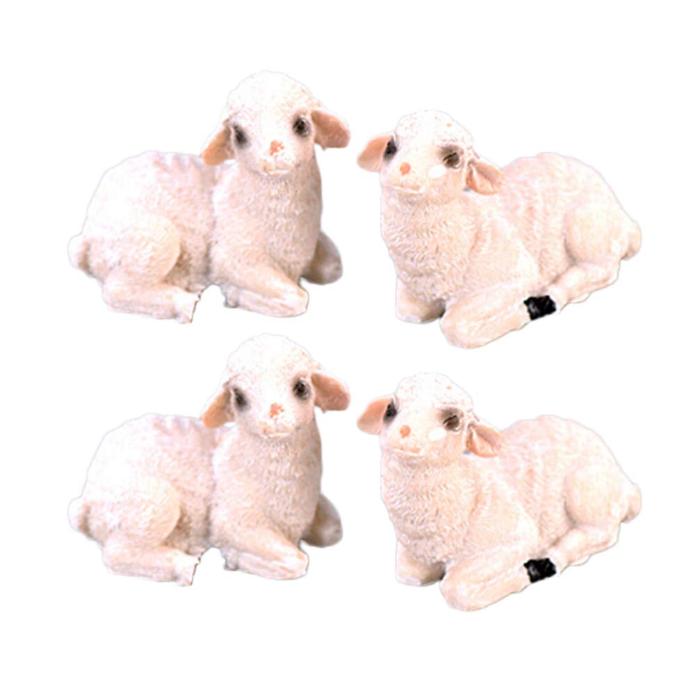 Yarnow 4Pcs Miniature Sheep Figurines Resin Micro Landscape Fairy Garden Moss Animals Ornament For Diy Terrarium Crafts Accessor