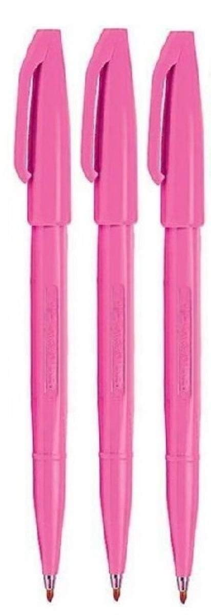 Pentel Pink Original Sign Pen S520 Fibre Tip Marker Pens Colour Fineliner 2Mm Nib 1Mm Line Width (Pack Of 3)