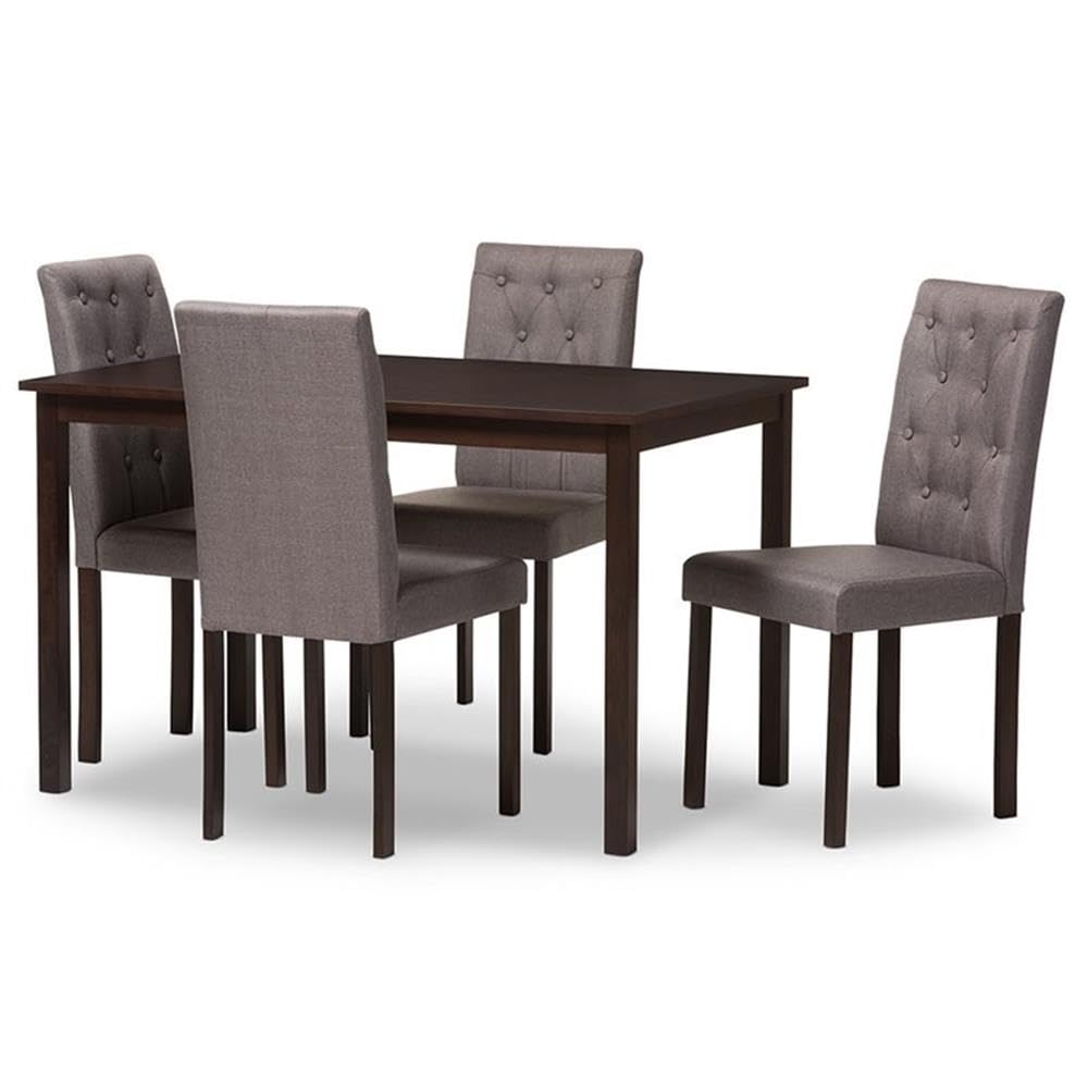 Baxton Studio Gardner Modern and Contemporary 5-Piece Dark Brown Finished Grey Fabric Upholstered Dining Set