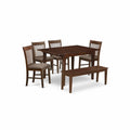 East West Furniture MLNO6C-MAH-C Milan 6 Piece Room Set Contains a Rectangle Kitchen Table with Butterfly Leaf and 4 Linen Fabric Dining Chairs with a Bench, 36x54 Inch, Mahogany