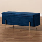 Baxton Studio Rockwell Contemporary Glam and Luxe Navy Blue Velvet Fabric Upholstered and Gold Finished Metal Storage Bench