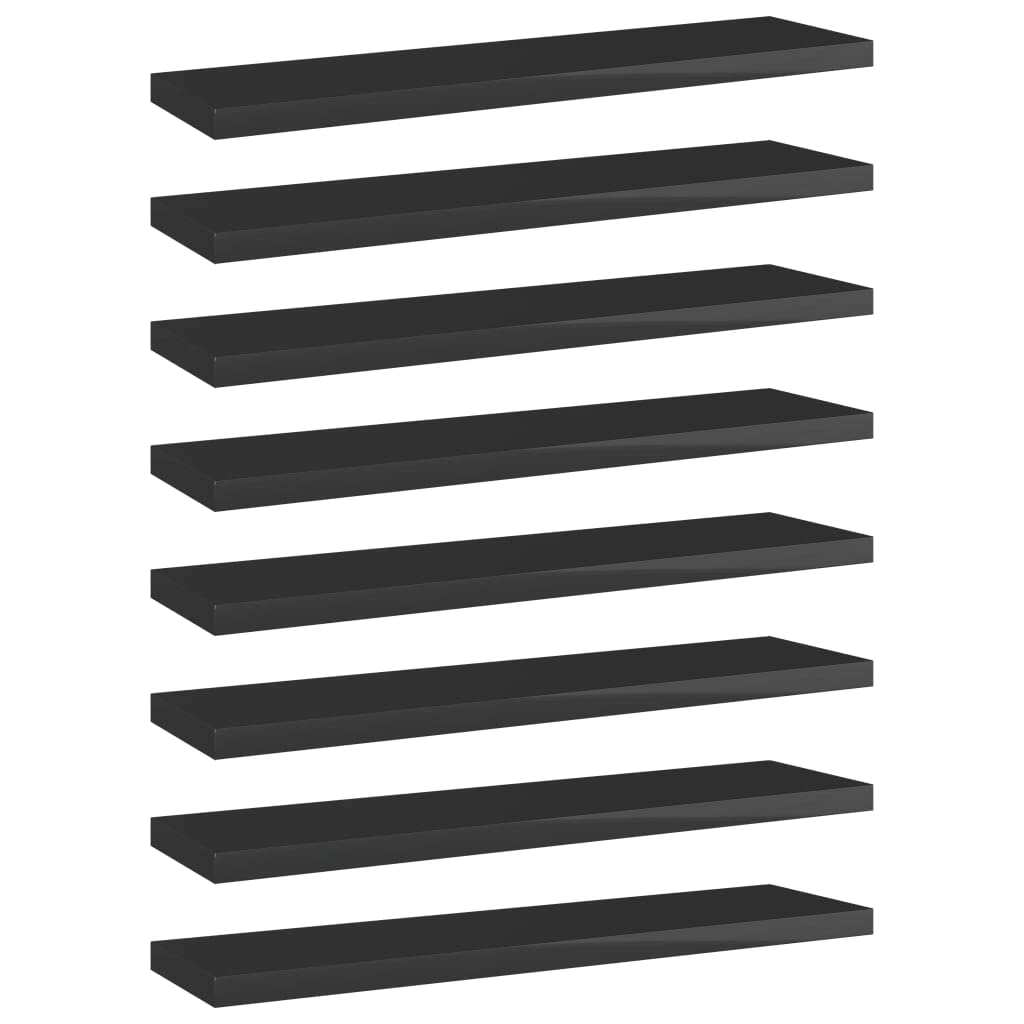 vidaXL Bookshelf Boards High Gloss Black - Modern-Styled, Engineered Wood - Set of 8-15.7&quot;x 3.9&quot;x 0.6&quot; - Easy to Clean and Install