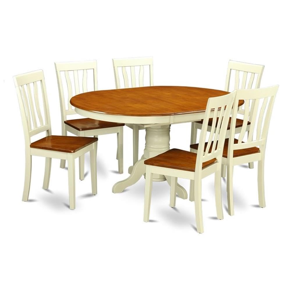 East West Furniture KEAN7-WHI-W 7 Piece Kitchen Table Set Consist of an Oval Dining Table with Butterfly Leaf and 6 Dining Chairs, 42x60 Inch, Buttermilk & Cherry