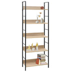 vidaXL Versatile 5-Layer Book Shelf in Oak and Black - Engineered Wood and Steel - Compact Design for Maximum Space Utilization - Easy to Assemble