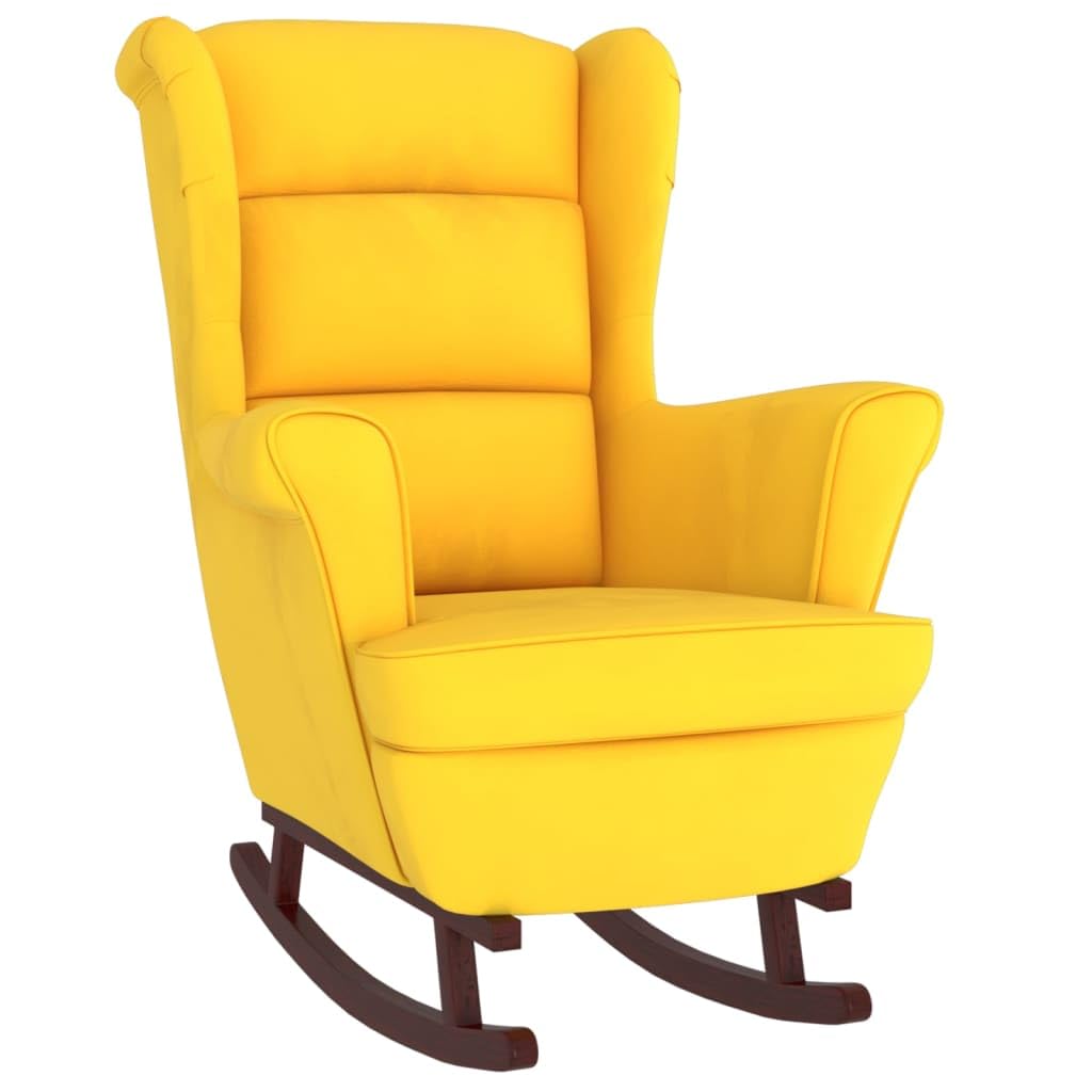 vidaXL Yellow Velvet Rocking Chair with Solid Rubber Wood Legs - Comfortable Seating for Living Room, Lounge Area