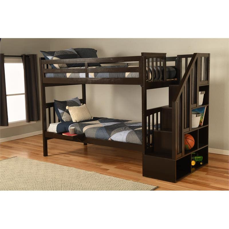 Kodiak Furniture Kelcie Twin/Twin Wood Bunk Bed with Storage and Tray in Dark Chocolate Brown