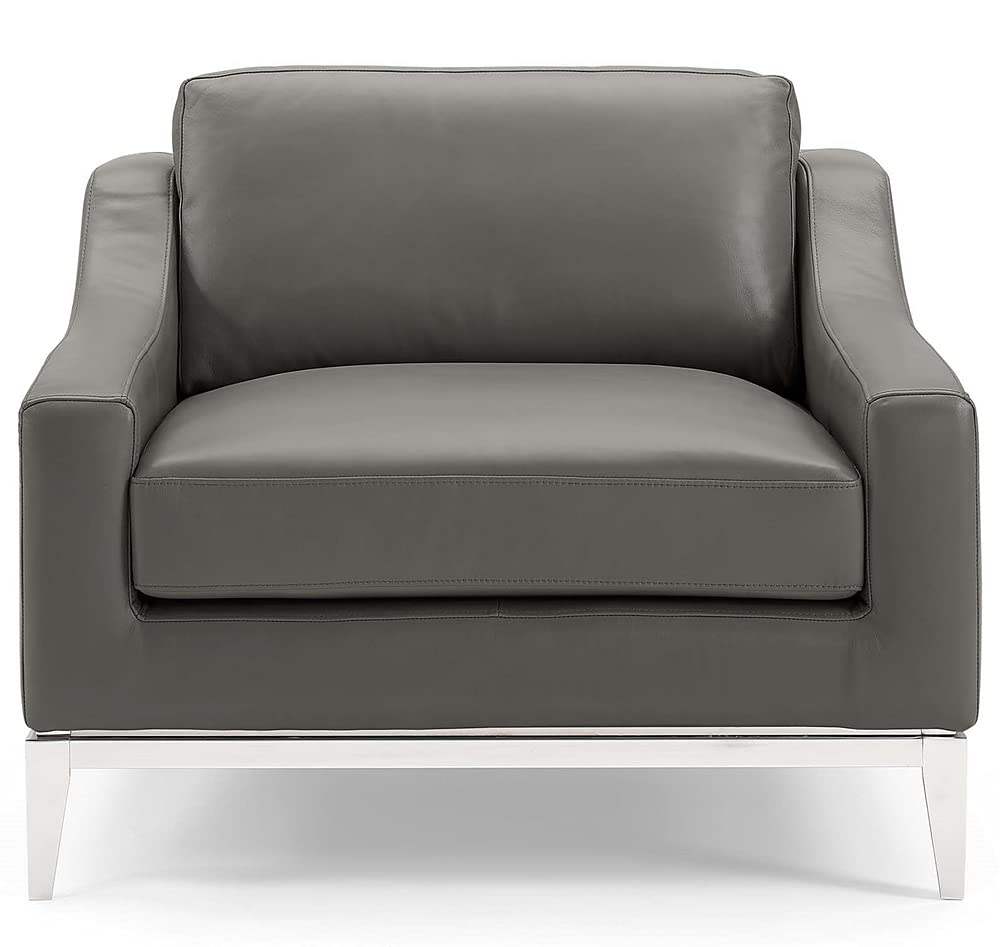 Modway Harness Stainless Steel Base Leather Armchair, Gray
