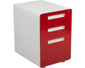 Flash Furniture Wren Ergonomic 3-Drawer Mobile Locking Filing Cabinet With Anti-Tilt Mechanism & Letter/Legal Drawer, White With Red Faceplate