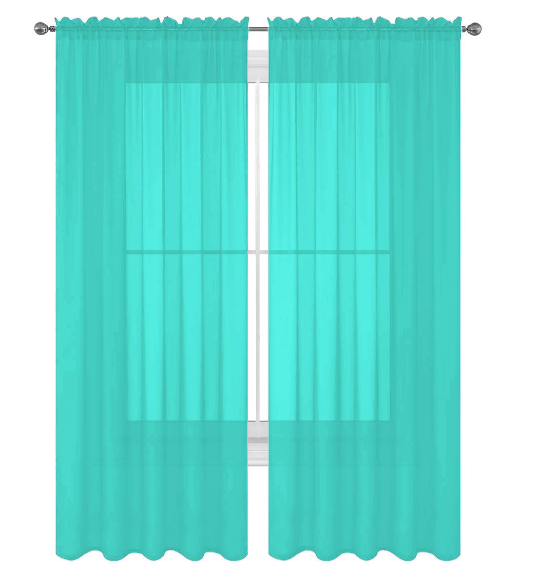 Decotex 2 Piece Solid Elegant Sheer Curtains Fully Stitched Panels Window Treatment Drape (54'' X 95'', Turquoise)