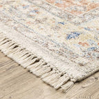 HomeRoots 509464 8 x 10 ft. Orange & Blue Oriental Hand Loomed Stain Resistant Rectangle Area Rug with Fringe