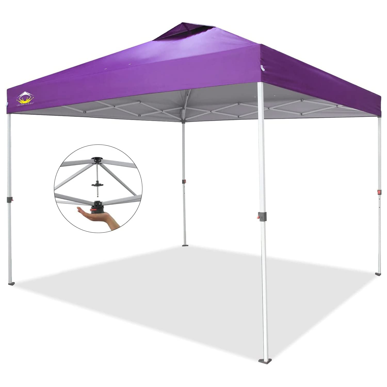 Crown Shades 10X10 Pop Up Canopy, Patented One Push Tent Canopy, Newly Designed Storage Bag, 8 Stakes, 4 Ropes,Purple