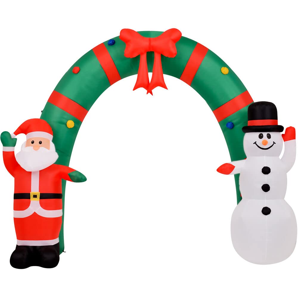 Christmas Time 8-Ft. Tall Walkway Arch W/Santa Claus And Snowman | Prelit Outdoor Christmas Inflatable With Storage Bag | Ct-Xmasarch081-L,Green