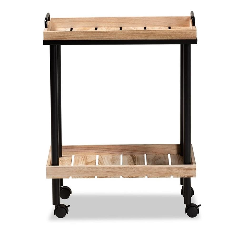 Baxton Studio Olinda Oak Brown Finished and Black Metal Kitchen Cart