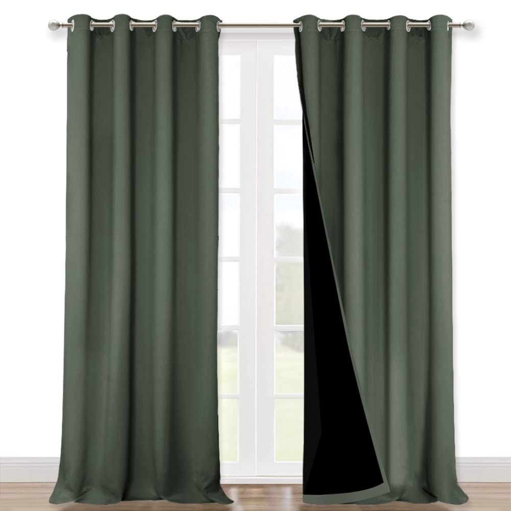 Nicetown Dark Mallard 100% Blackout Curtains For Windows, Super Heavy-Duty Black Lined Total Darkness Drapes For Bedroom, Privac