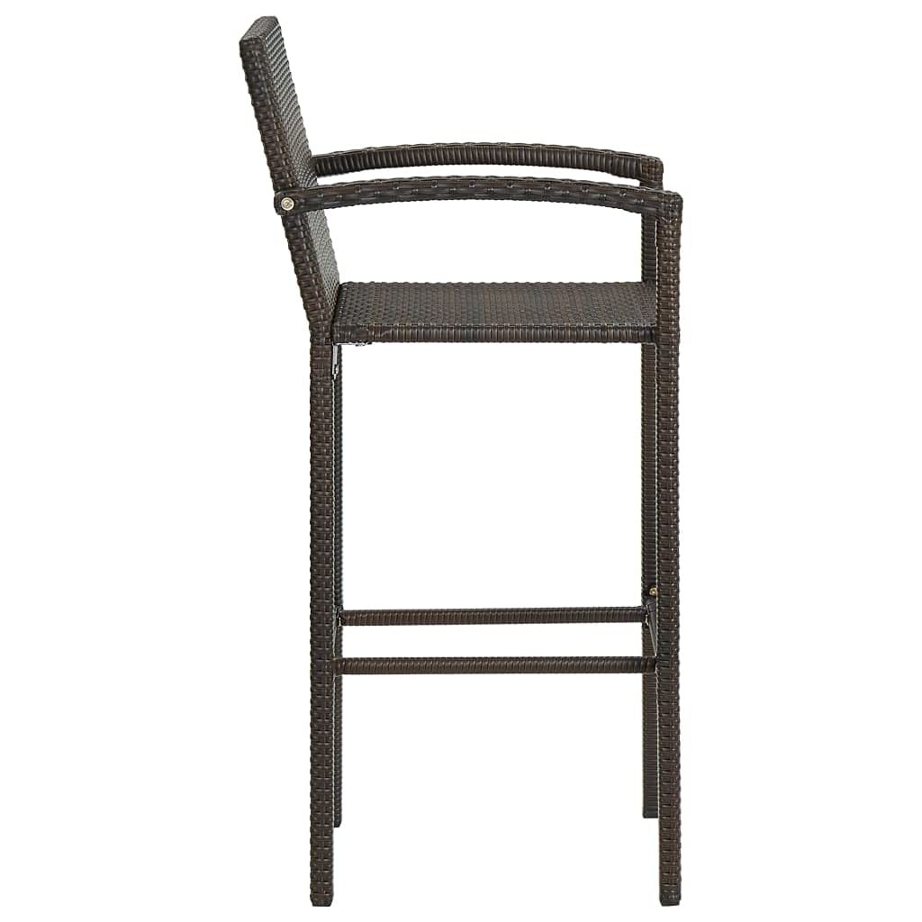 vidaXL Modern Outdoor Indoor Bar Stool Set, Poly Rattan, Weather-Resistant, UV-Resistant, Easy-to-Clean - 2 pcs - Brown