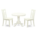 East West Furniture ANLG3-LWH-W 3 Piece Dining Table Set for Small Spaces Contains a Round Kitchen Table with Pedestal and 2 Dining Chairs, 36x36 Inch, Linen White