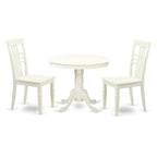 East West Furniture ANLG3-LWH-W 3 Piece Dining Table Set for Small Spaces Contains a Round Kitchen Table with Pedestal and 2 Dining Chairs, 36x36 Inch, Linen White