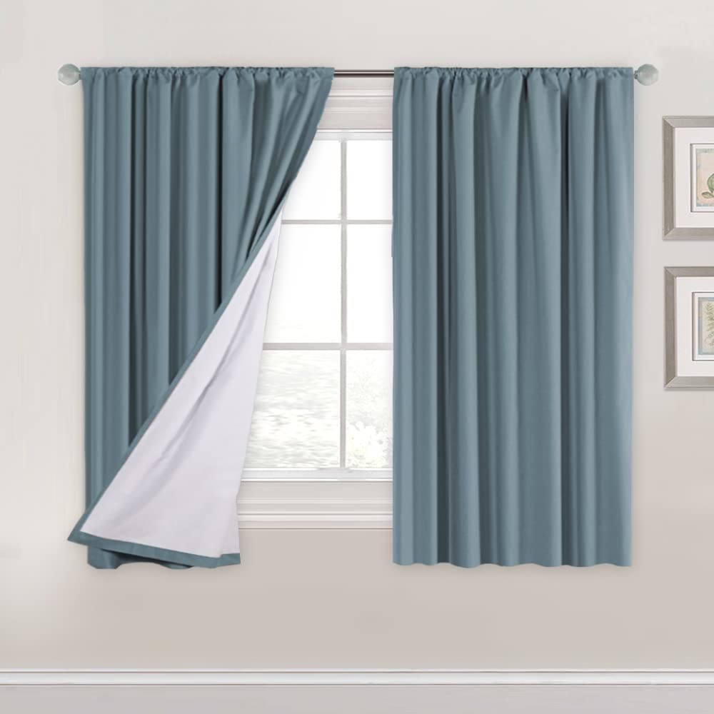 H.Versailtex 100% Blackout Curtain With White Liner Thermal Insulated Window Treatment Panels For Short Window Energy Efficiency