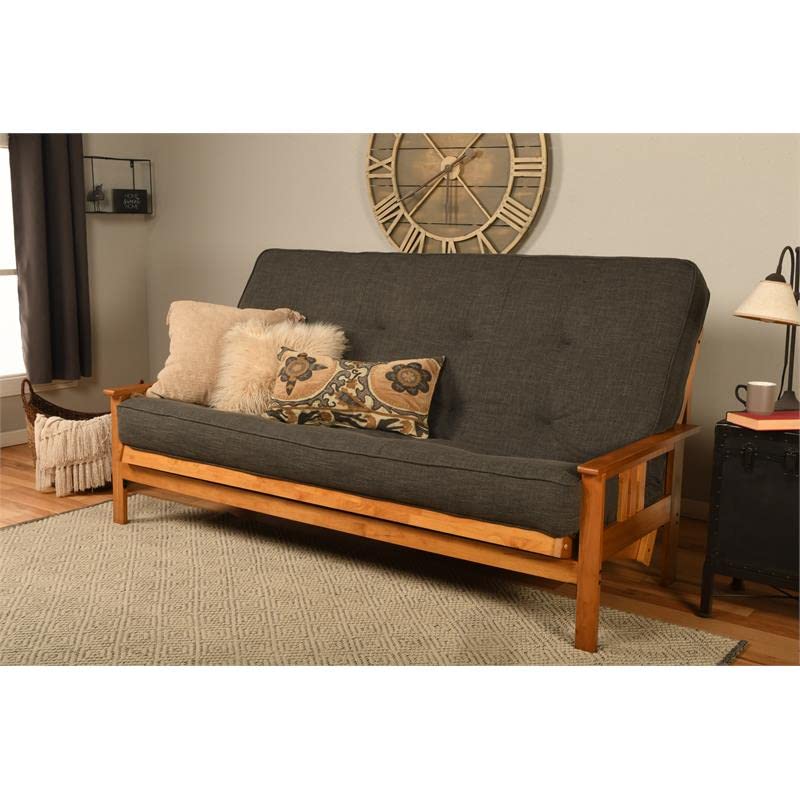 Kodiak Furniture Monterey Queen Butternut Wood Futon-Linen Charcoal Mattress