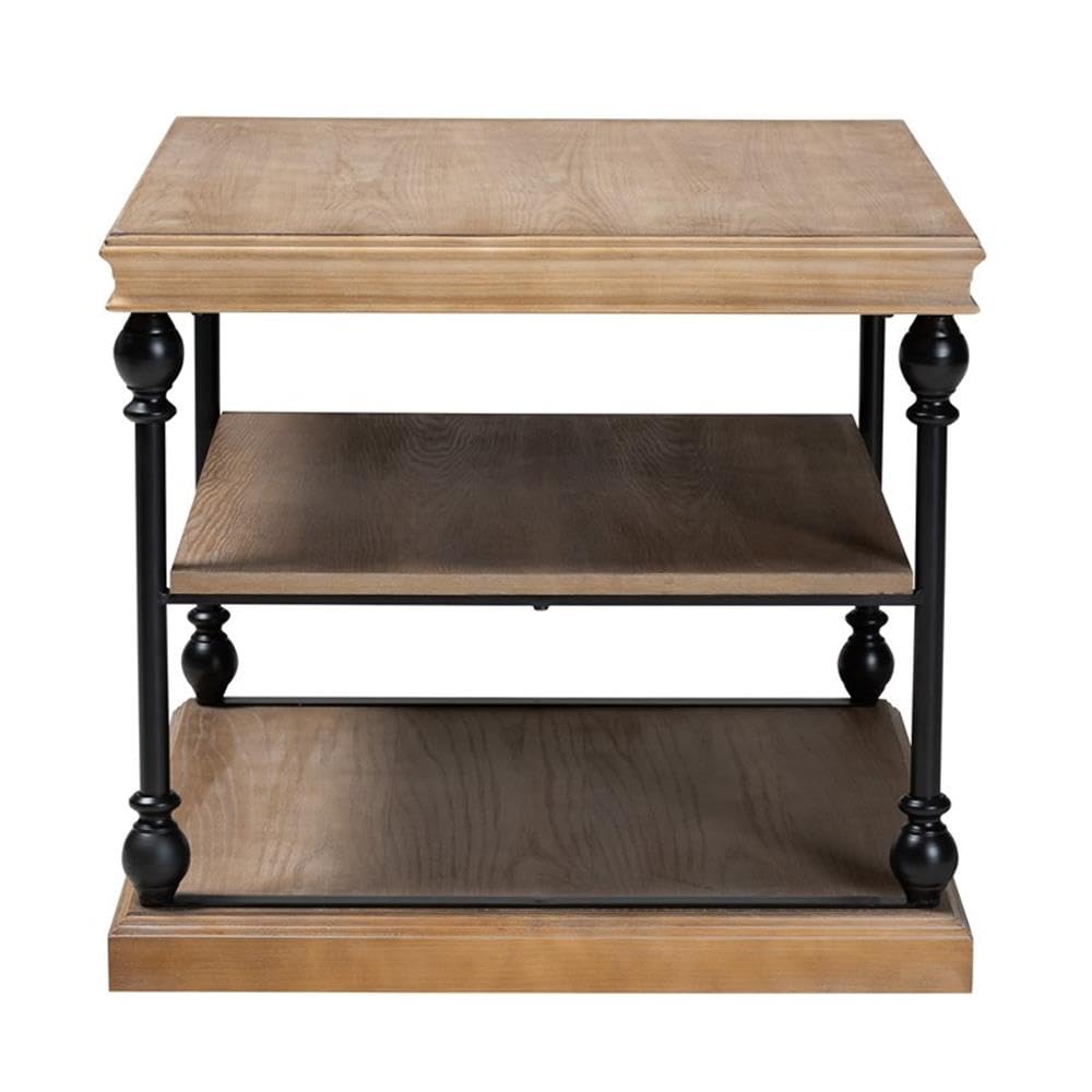 Baxton Studio Sebastian Greywashed Wood and Black Metal 3-Tier End Table