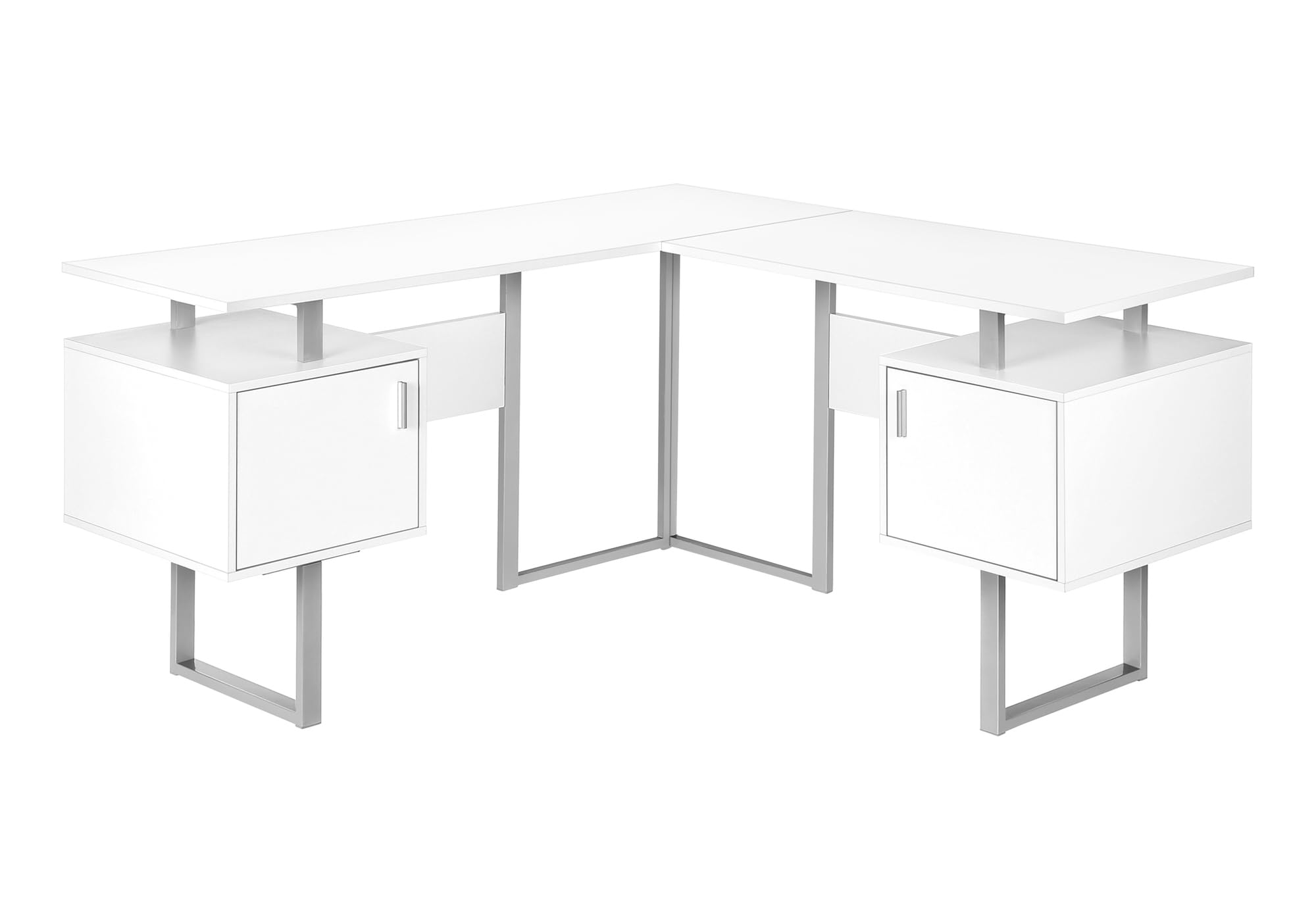 Monarch Specialties 7695 Computer Desk, Home Office, Corner, Storage, 58' Shape, Work, Laptop, Metal, Laminate, White, Grey, Contemporary, Modern Desk-58 L Silver, 57.75' L x 57.75' W x 30' H