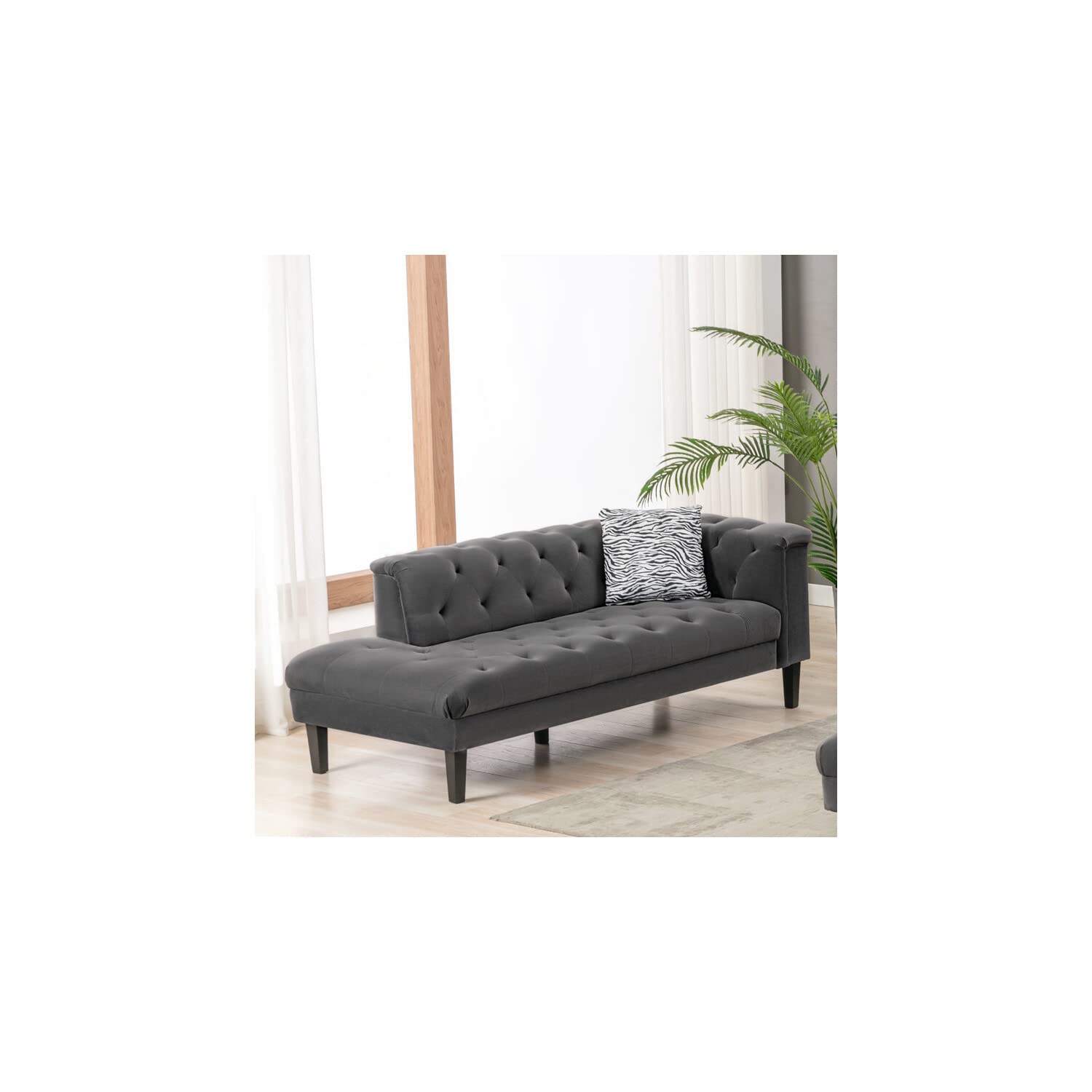 Lilola Home Mary Dark Gray Velvet Tufted Chaise with 1 Accent Pillow