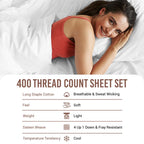 Pizuna Pure 100% Cotton Queen Size Sheet Set White, Luxurious 400 Thread Count Long Staple Cotton Sateen Sheets With 15'' Deep 2