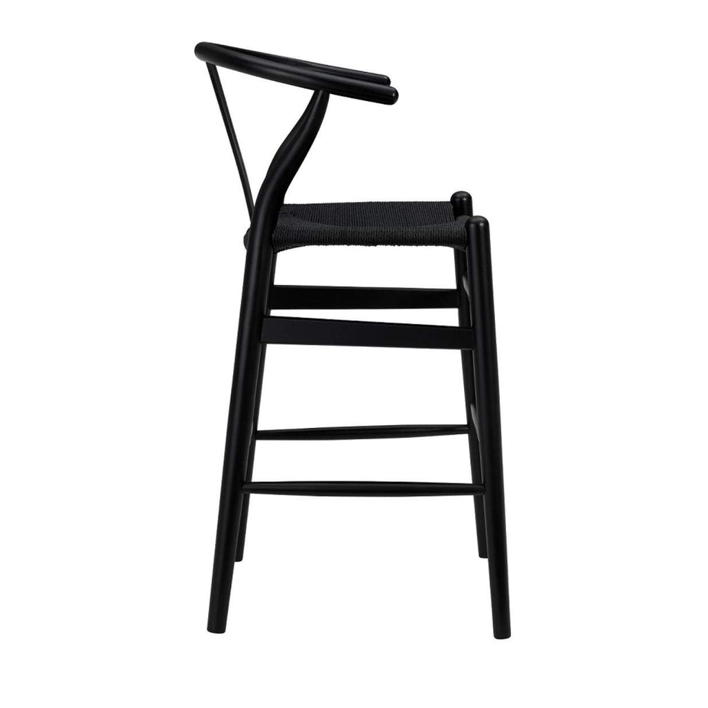 HomeRoots 20.08' X 20.87' X 38.19' Black Solid Beech Wood Counter Stool with Black Rush Seat