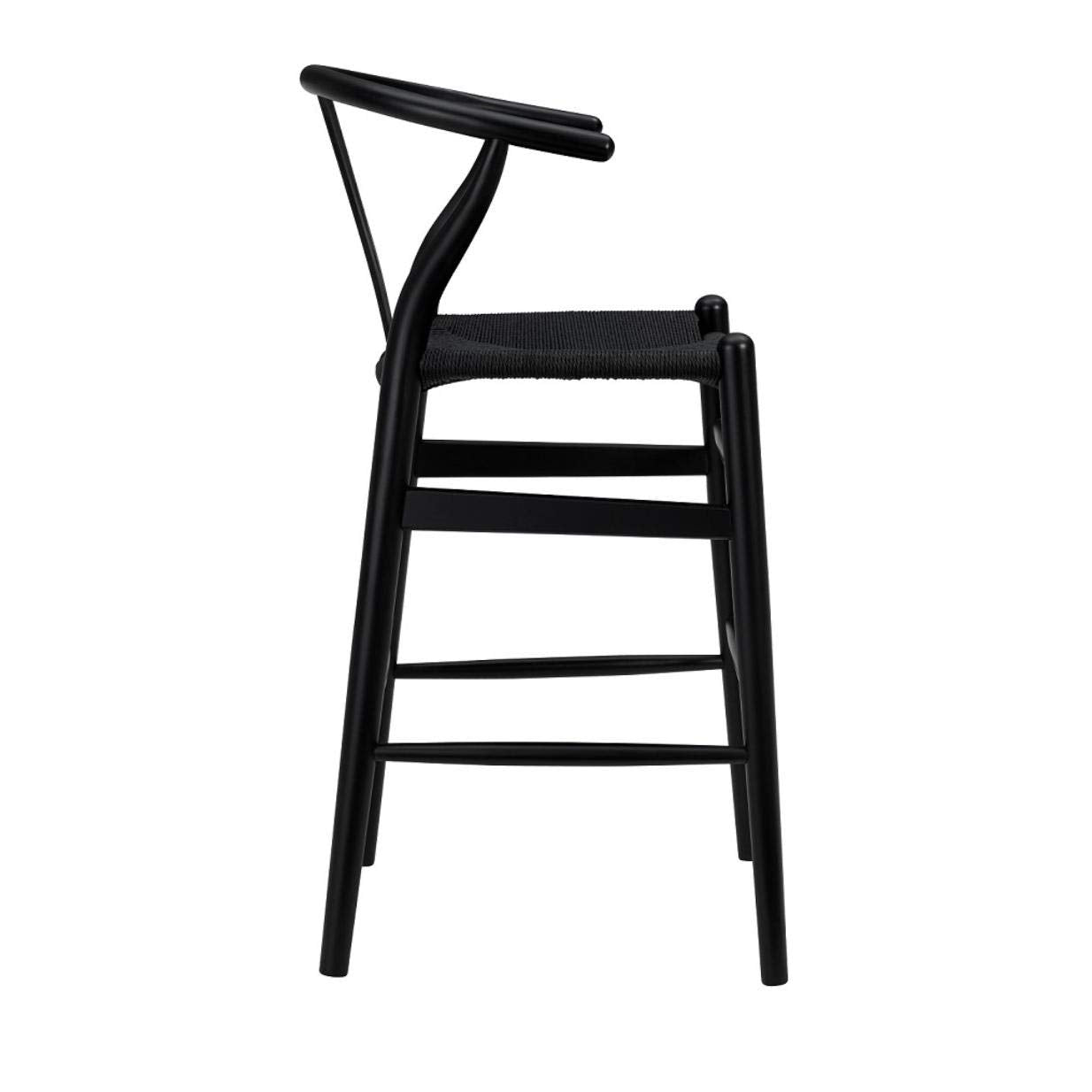 HomeRoots 20.08' X 20.87' X 38.19' Black Solid Beech Wood Counter Stool with Black Rush Seat