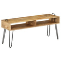 Vidaxl Tv Stand Media Cabinet - Mango Wood And Steel, 43.3'X13.8'X17.7', Industrial Sideboard With Storage, Polished And Lacq