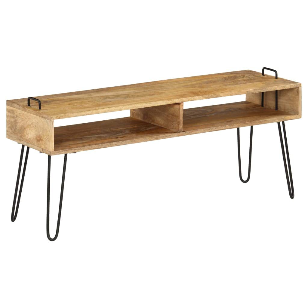 Vidaxl Tv Stand Media Cabinet - Mango Wood And Steel, 43.3'X13.8'X17.7', Industrial Sideboard With Storage, Polished And Lacq