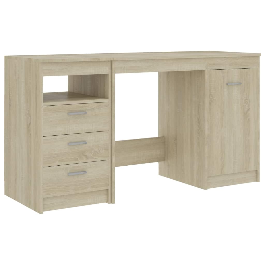 vidaXL Desk, Computer Desk with Storage Cabinet, Home Office Desk, Workstation for Living Room Bedroom, Modern Style, Sonoma Oak Engineered Wood