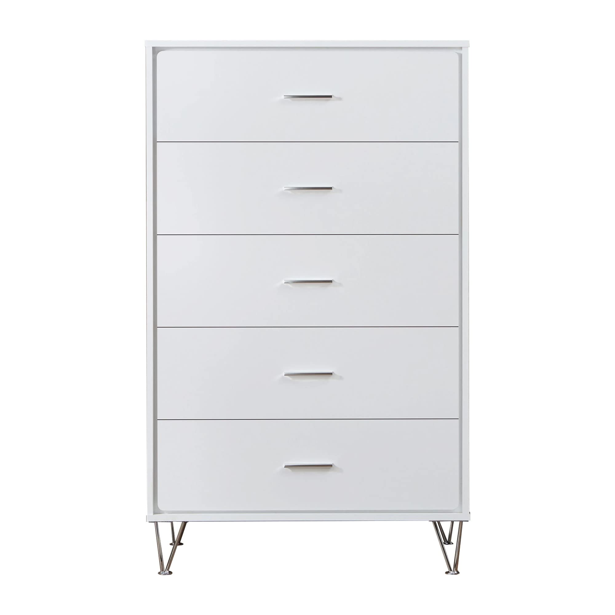 Benjara Benzara Modern Style Wooden Chest With Five Drawers, White