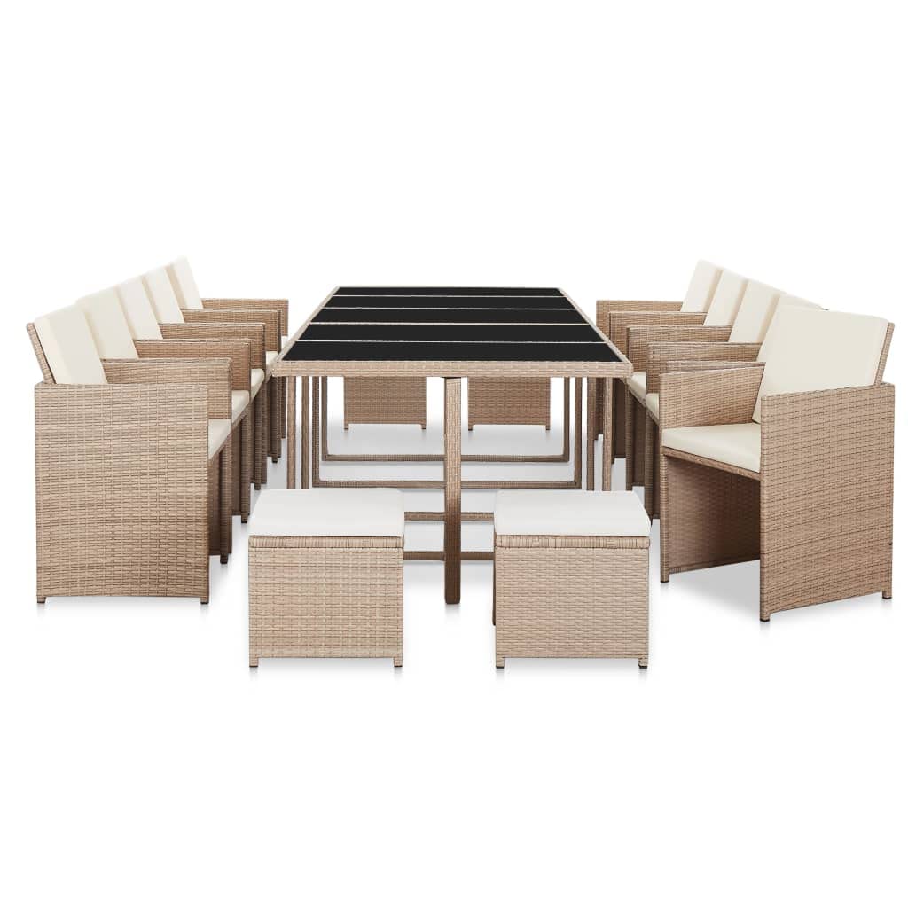 Vidaxl 15 Piece Patio Dining Set With Cushions Poly Rattan Beige